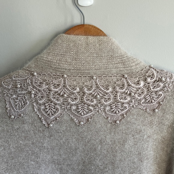 Vintage Korean made angora cardigan beaded embroidered rare open front longline - Picture 11 of 11